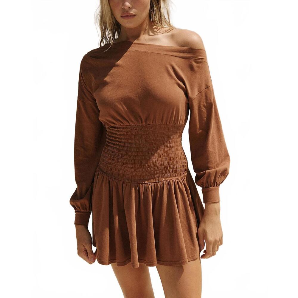 Free People Cotton Scorching Hot Long-Sleeve Mini Dress NWT Argan Oil Large